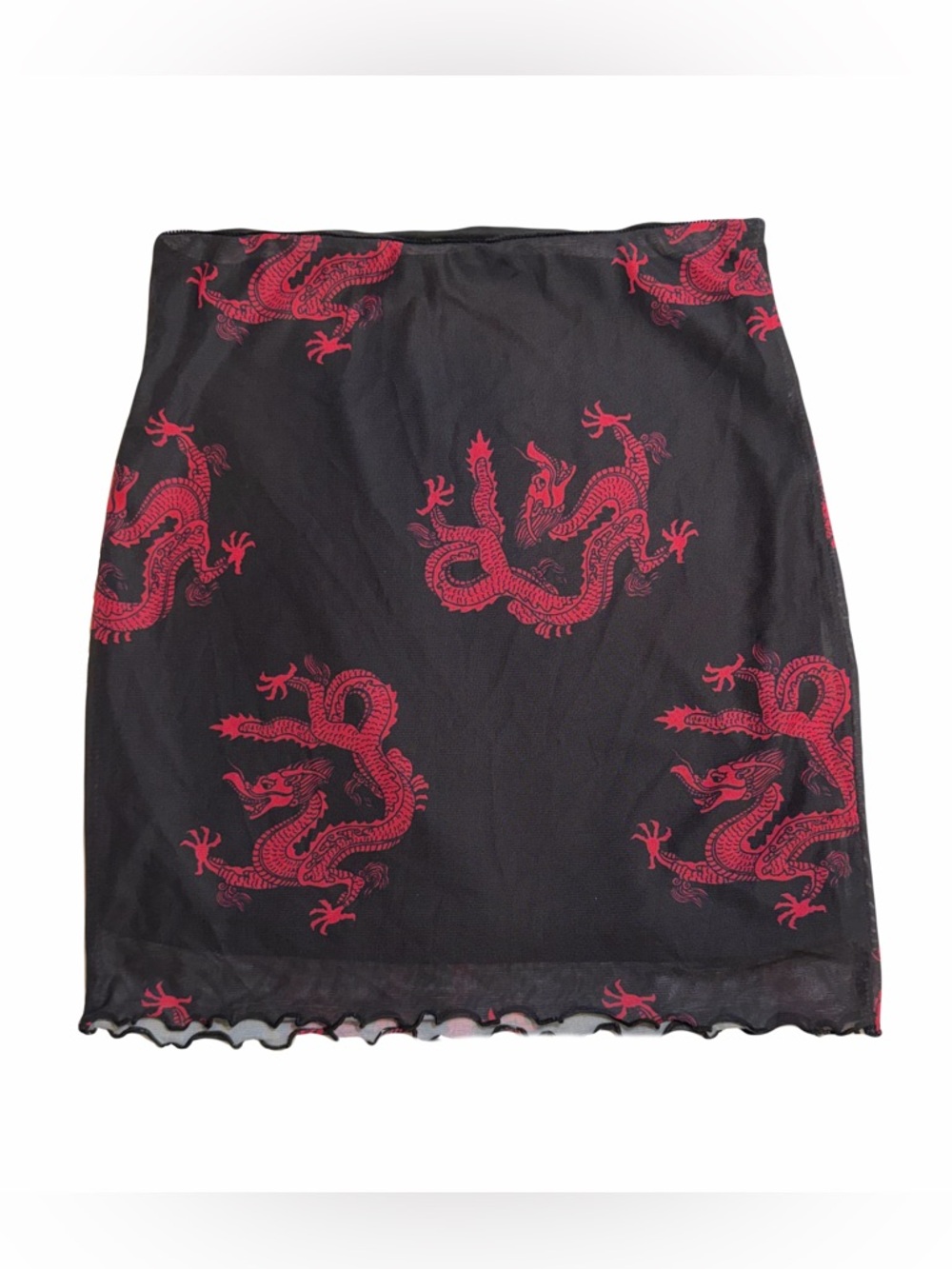 Black Skirt with Red Dragon Print